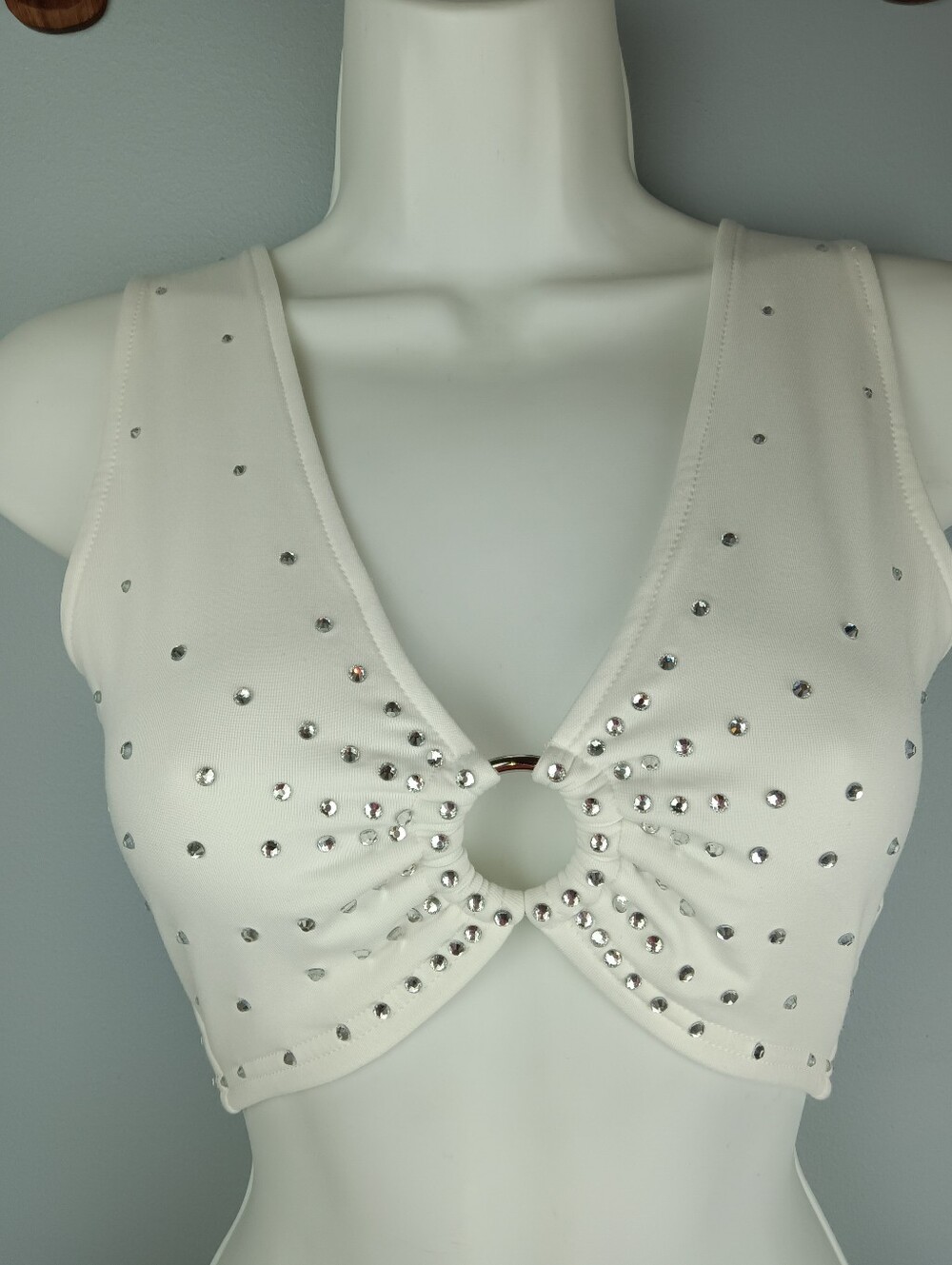 NFL NBA PRO CHEER AUDITION White Rhinestoned Top